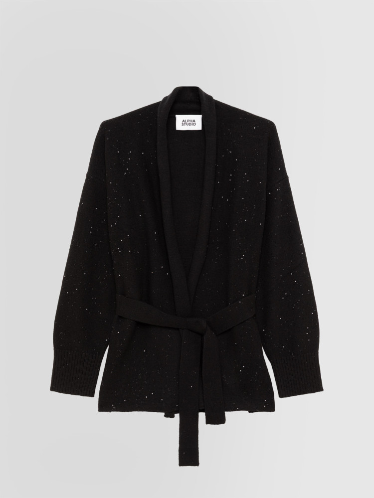 BELTED CARDIGAN WITH SEQUINS