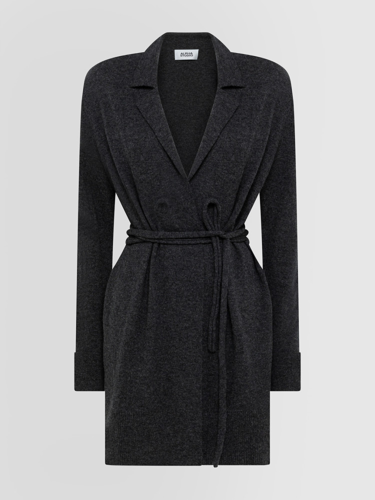 SHOULDER PAD CARDIGAN WITH BELT