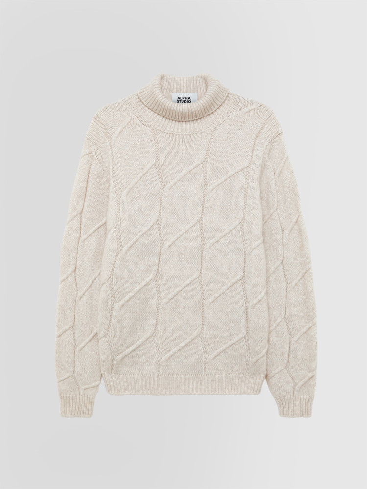 ARAN TURTLENECK SWEATER IN VIRGIN WOOL