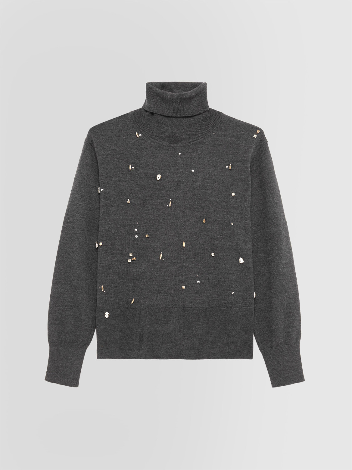ALPHA STUDIO: TURTLENECK SWEATER WITH STUDS AND RHINESTONES