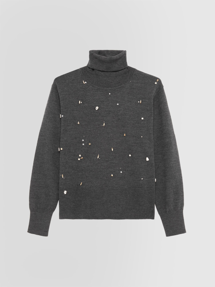 TURTLENECK SWEATER WITH STUDS AND RHINESTONES