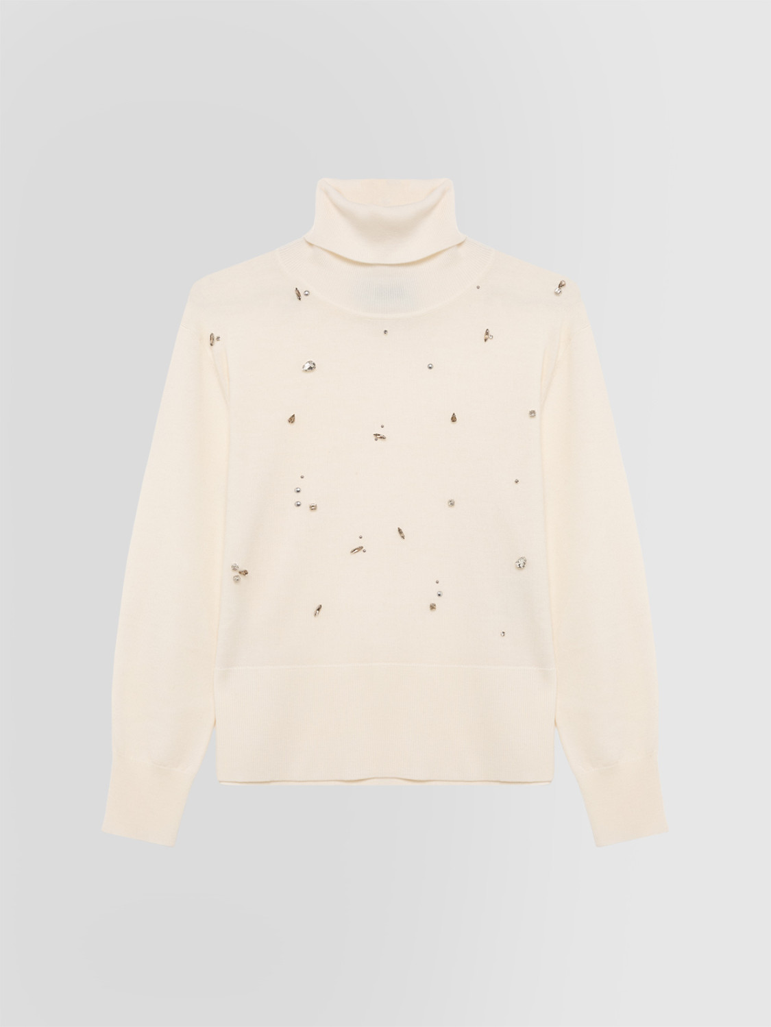ALPHA STUDIO: TURTLENECK SWEATER WITH STUDS AND RHINESTONES
