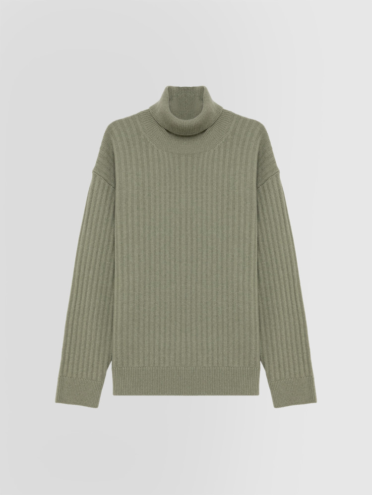 MIXED-RIB MICRO-STITCH TURTLENECK SWEATER