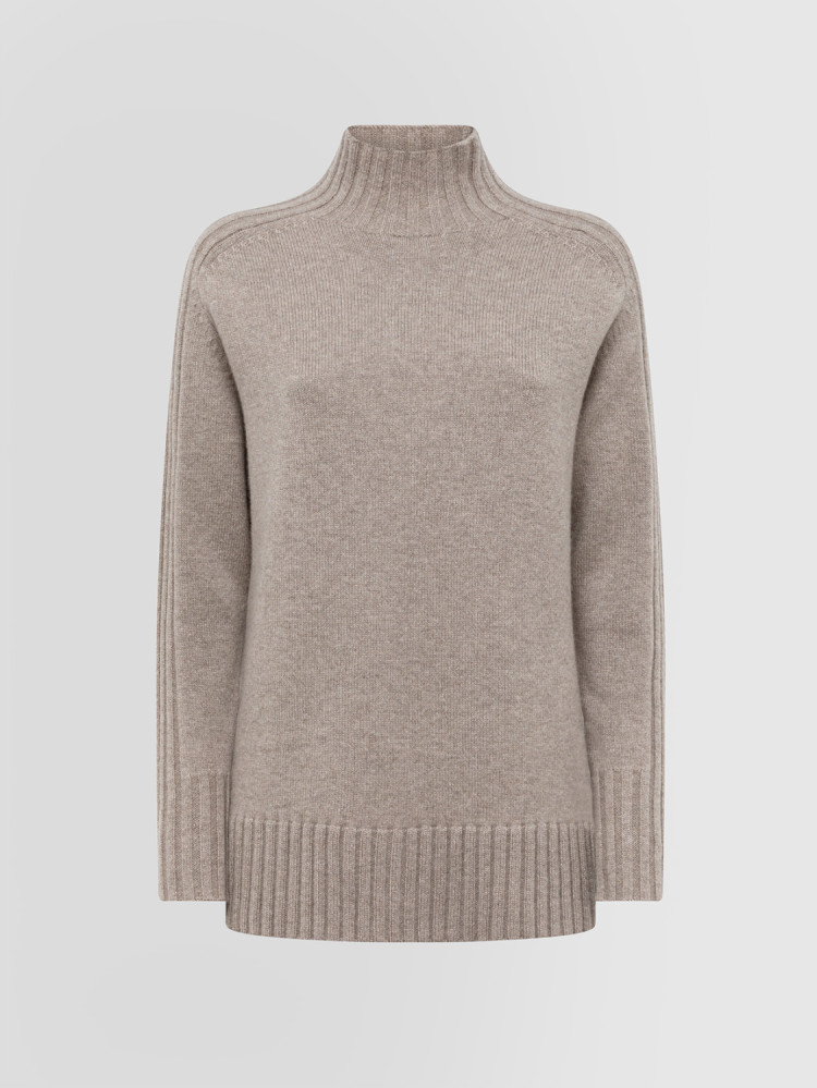 MIXED RIB HIGH NECK SWEATER