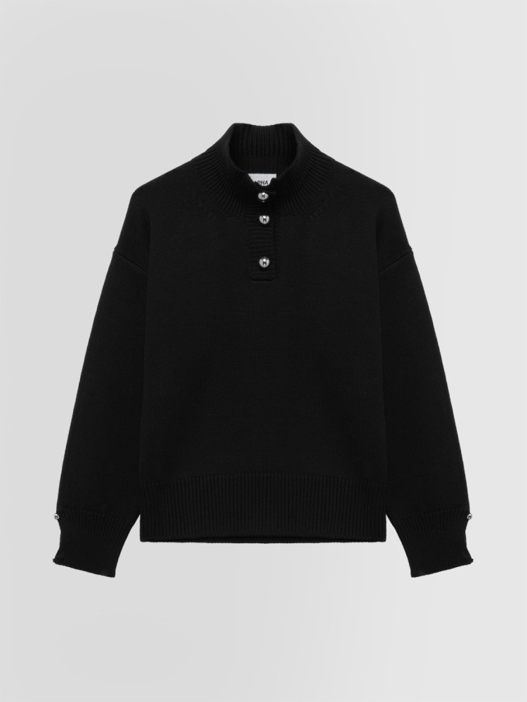 JERSEY DE CUELLO ALTO EN LANA MERINO CON BOTONES