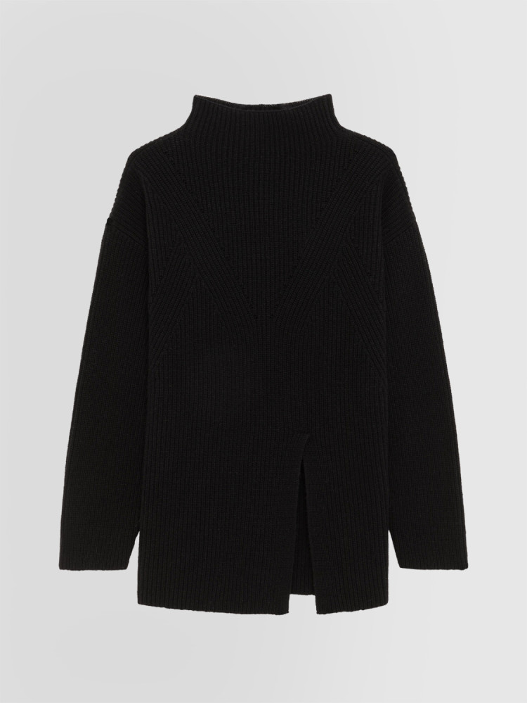 PURL-STITCH STAND-UP COLLAR SWEATER