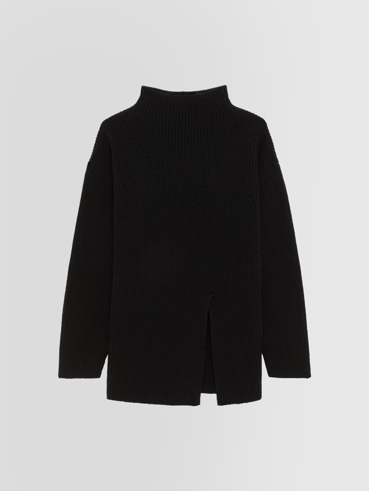 PURL-STITCH STAND-UP COLLAR SWEATER