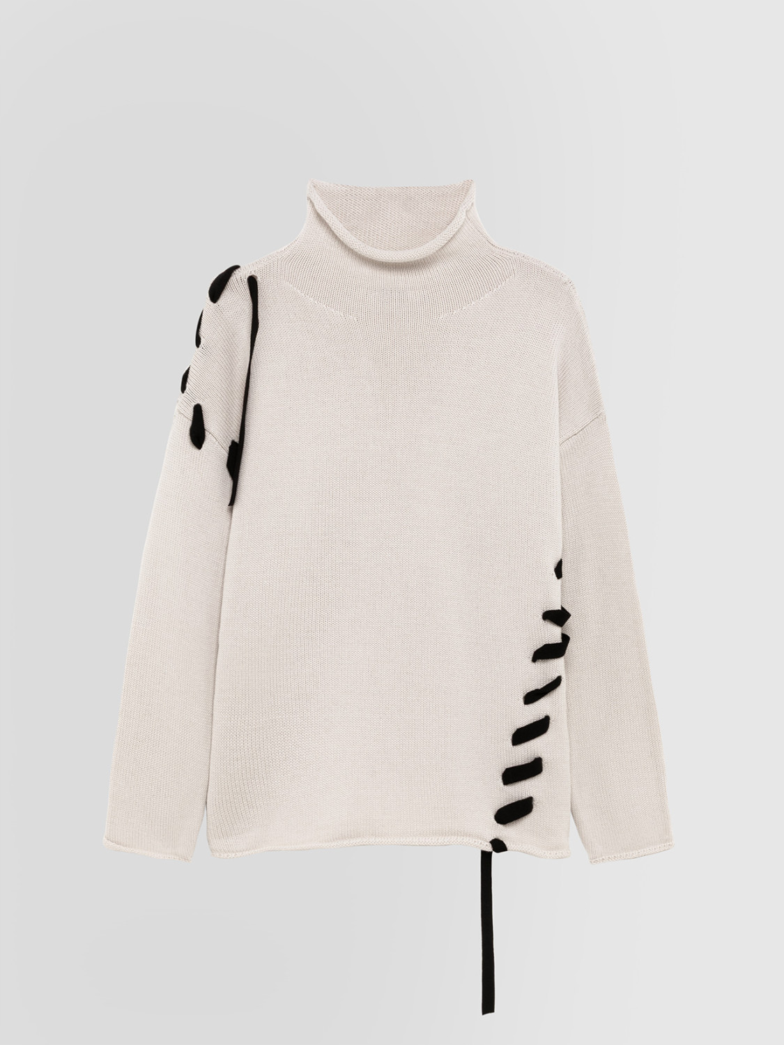 ALPHA STUDIO: TAPE-DETAIL STAND-UP COLLAR SWEATER