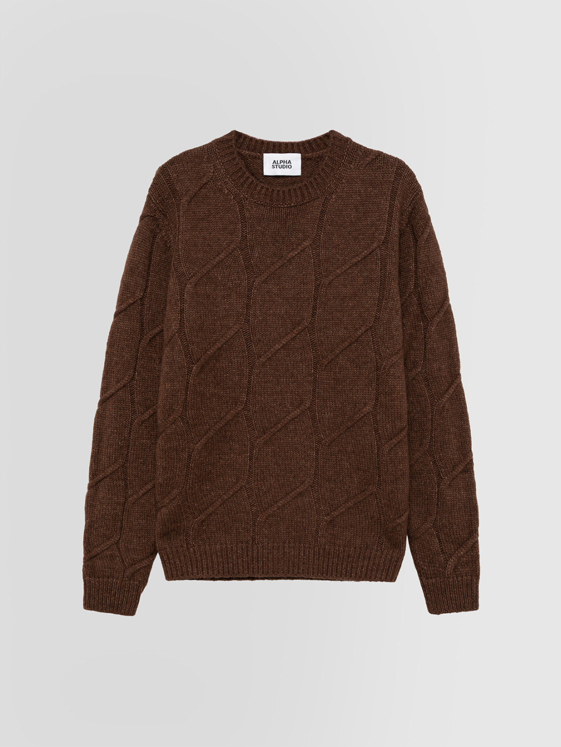 ALPHA STUDIO: ARAN CREW NECK SWEATER IN VIRGIN WOOL
