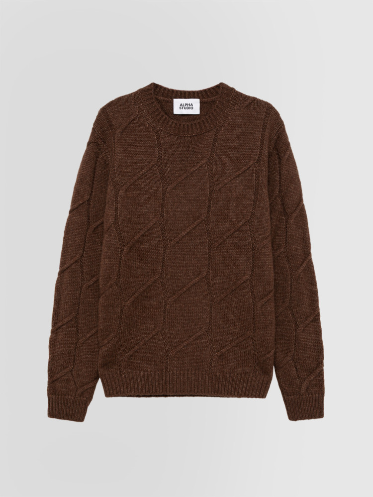 ARAN CREW NECK SWEATER IN VIRGIN WOOL