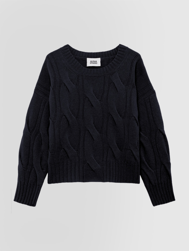 JERSEY BOXY DE CUELLO REDONDO CON TRENZAS