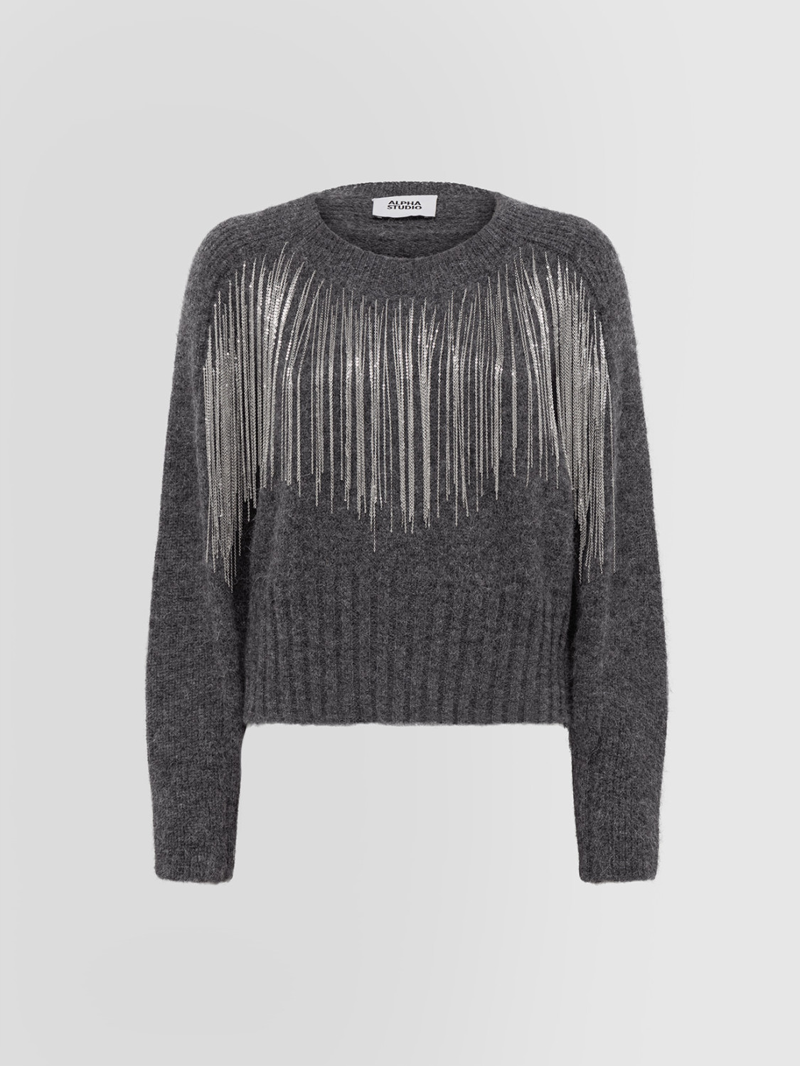 ALPHA STUDIO: CHAINS CREW NECK SWEATER