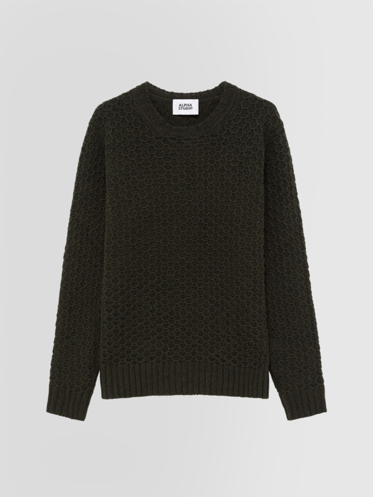 HEXAGON MICRO-STITCH CREW NECK SWEATER