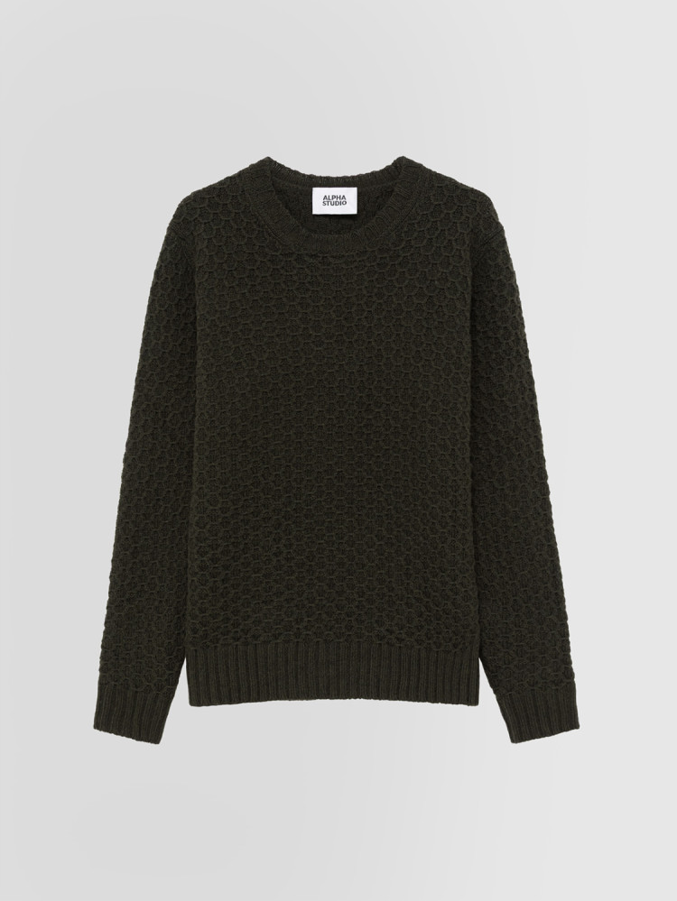 HEXAGON MICRO-STITCH CREW NECK SWEATER