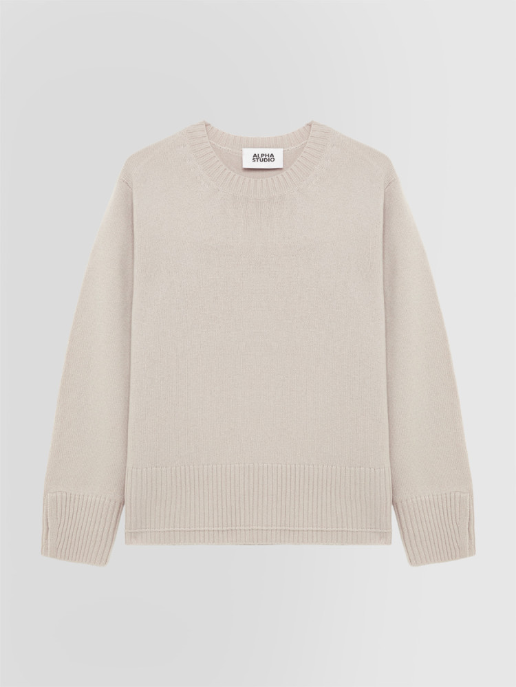 CREW NECK SWEATER IN WOOL AND CASHMERE