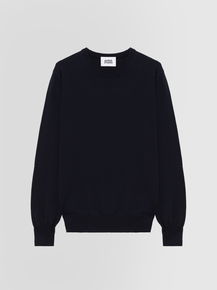 CREW NECK SWEATER IN MERINO WOOL WITH PATCHES