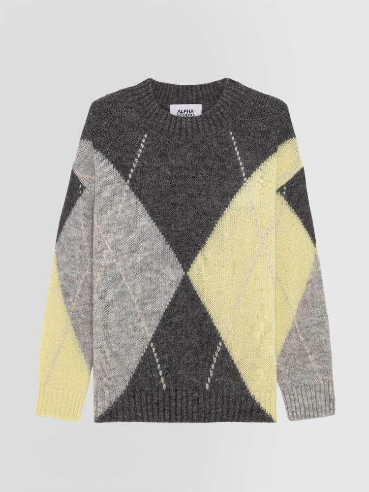 ARGYLE INTARSIA CREW NECK SWEATER