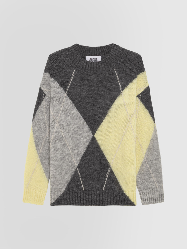 ARGYLE INTARSIA CREW NECK SWEATER