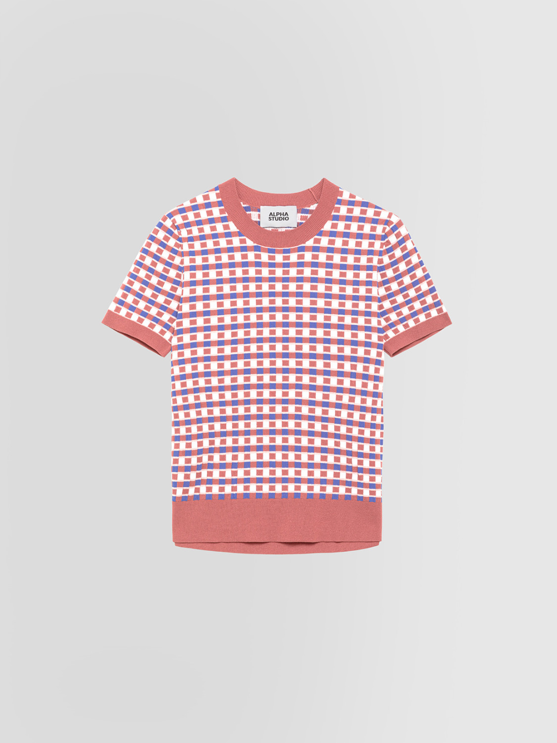 ALPHA STUDIO: JACQUARD CHECK CREW NECK