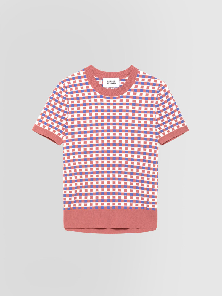 JACQUARD CHECK CREW NECK