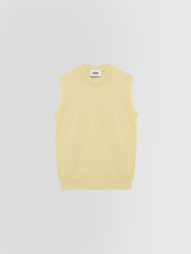 MULTI-PLY SLEEVELESS CREW NECK SWEATER IN WOOL AND CASHMERE