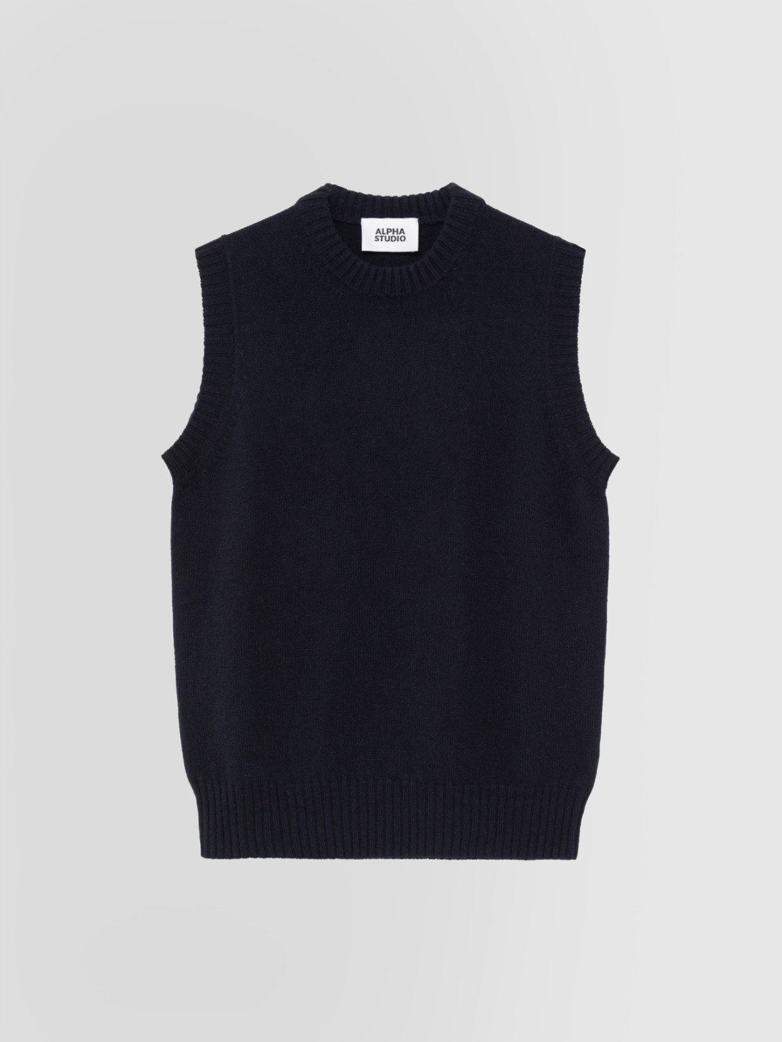 ALPHA STUDIO: MULTI-PLY SLEEVELESS CREW NECK SWEATER IN WOOL AND CASHMERE