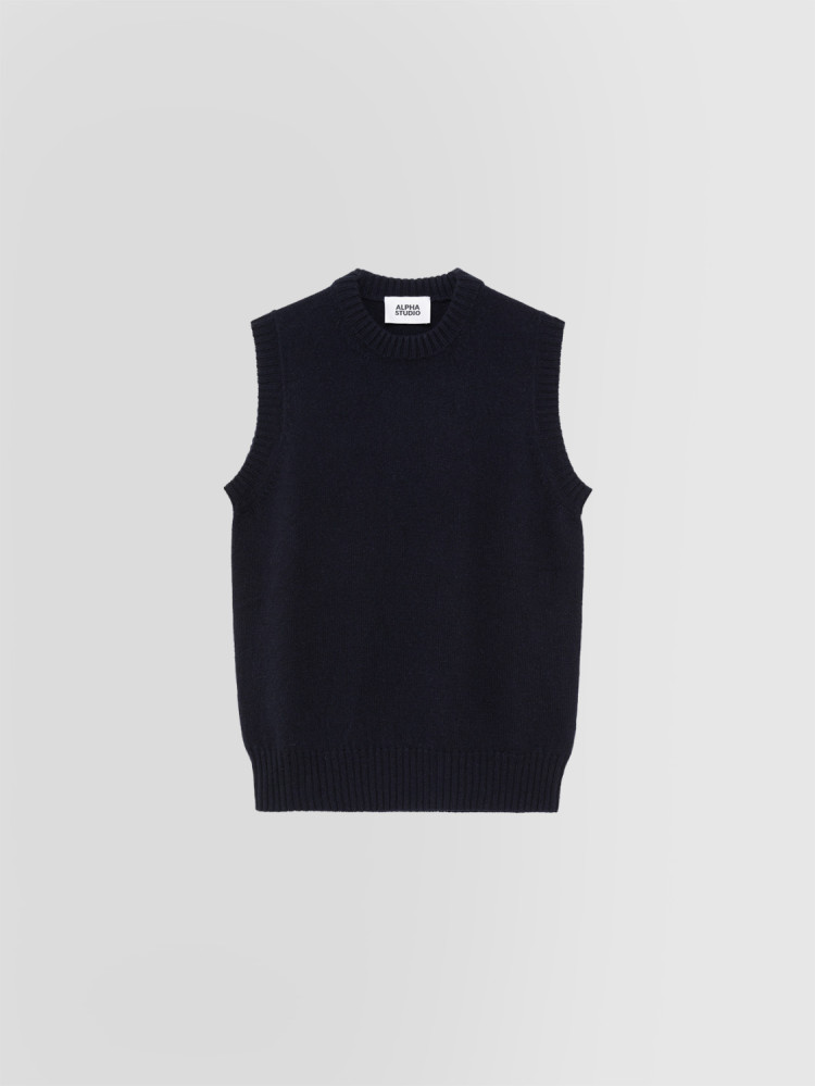 MULTI-PLY SLEEVELESS CREW NECK SWEATER IN WOOL AND CASHMERE