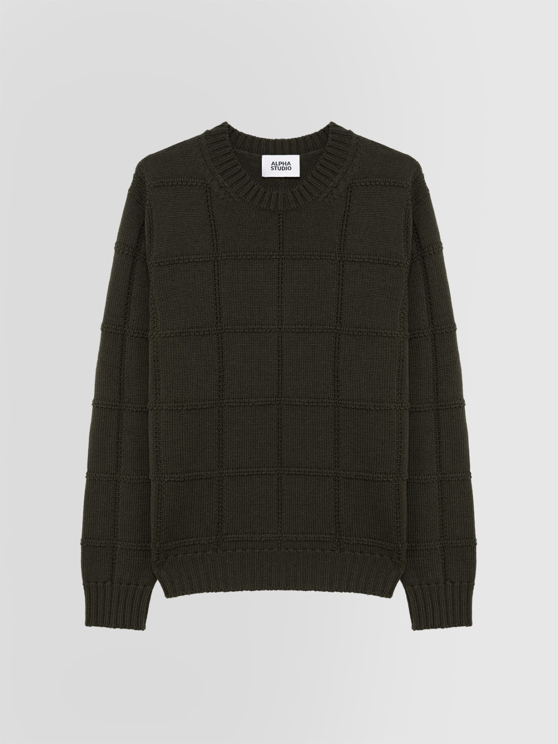 ALPHA STUDIO: CHECK-STITCH CREW NECK SWEATER IN MERINO WOOL