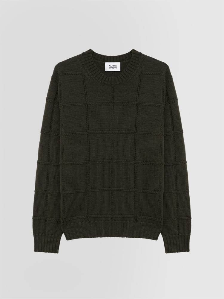 CHECK-STITCH CREW NECK SWEATER IN MERINO WOOL