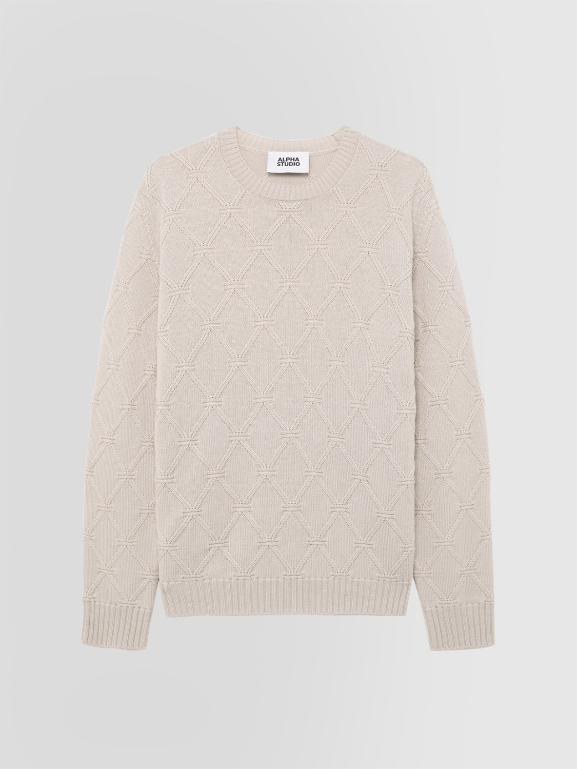 ALPHA STUDIO: DIAMOND-STITCH CREW NECK SWEATER IN MERINO WOOL