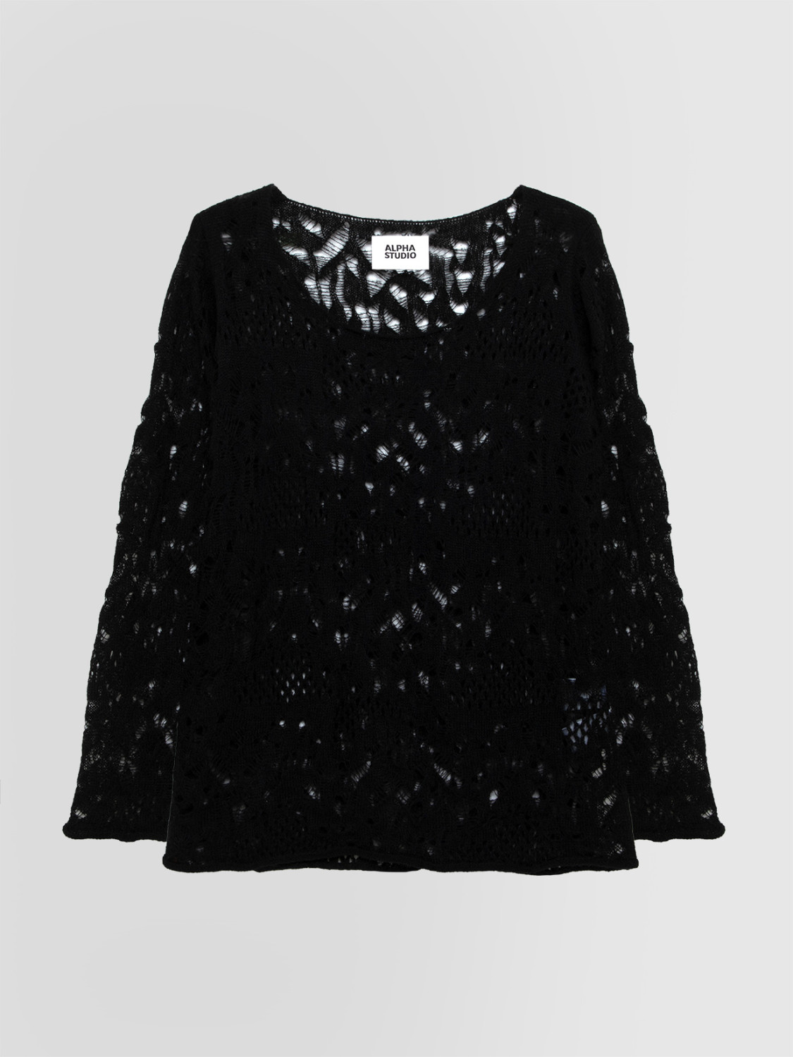 ALPHA STUDIO: LACE-STITCH CREW NECK SWEATER