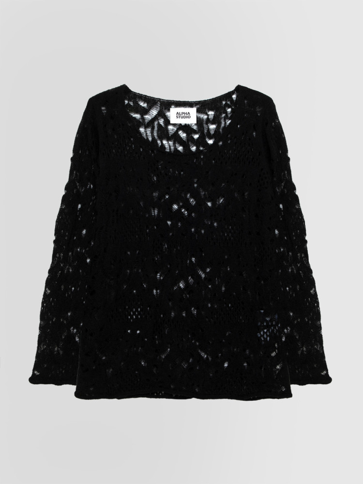 LACE-STITCH CREW NECK SWEATER