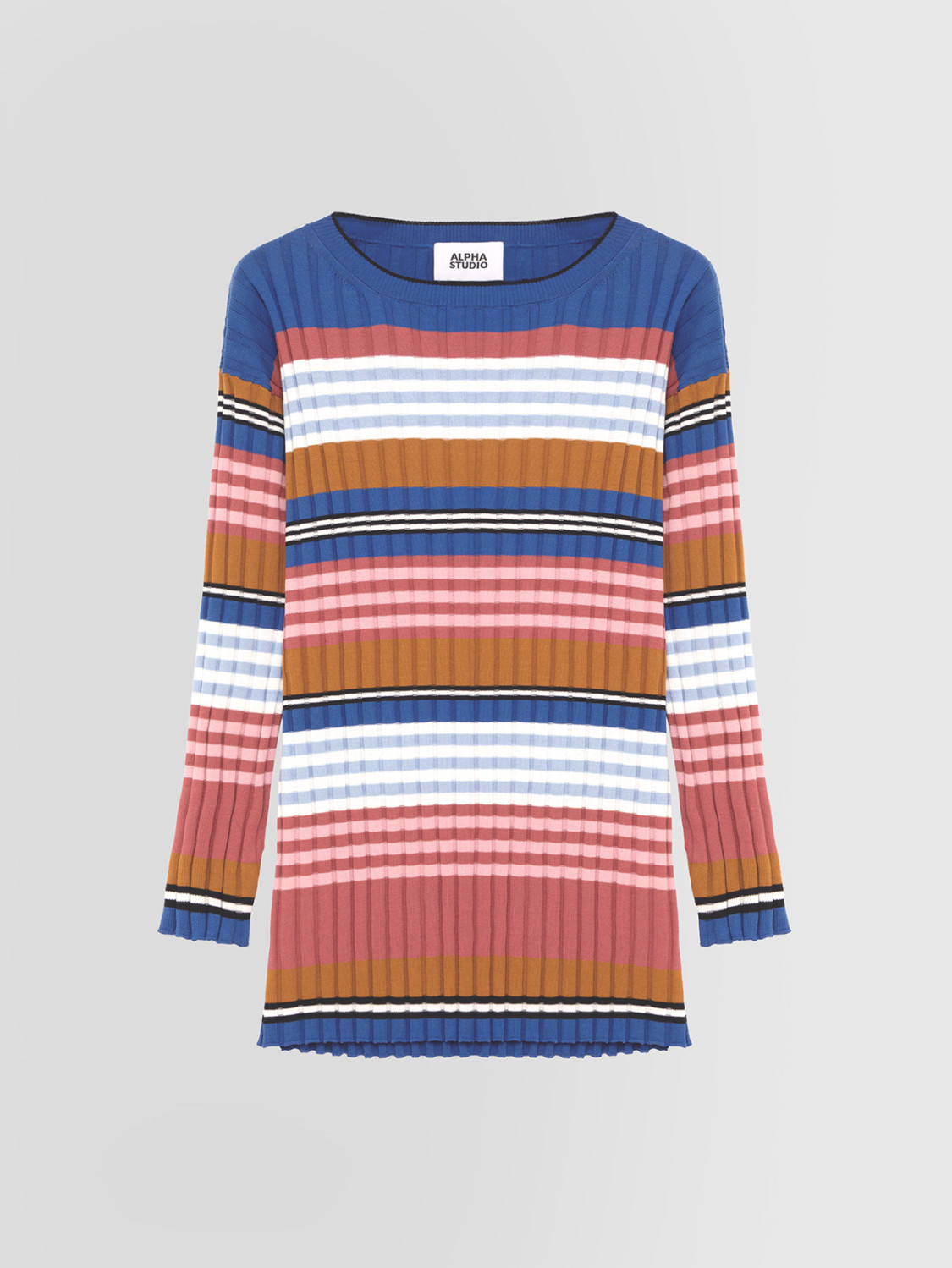 ALPHA STUDIO: CUELLO REDONDO RAYAS MULTICOLOR