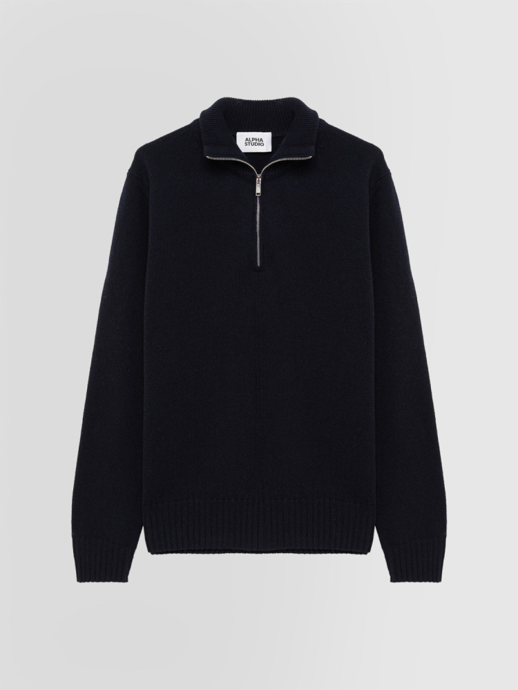 MULTI-PLY GRANDAD NECK SWEATER IN WOOL AND CASHMERE