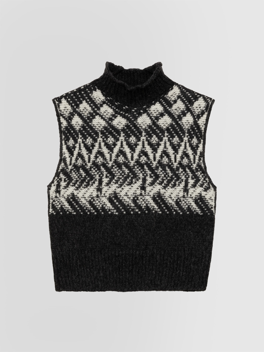 ALPHA STUDIO: NORWEGIAN JACQUARD SLEEVELESS GRANDAD NECK SWEATER