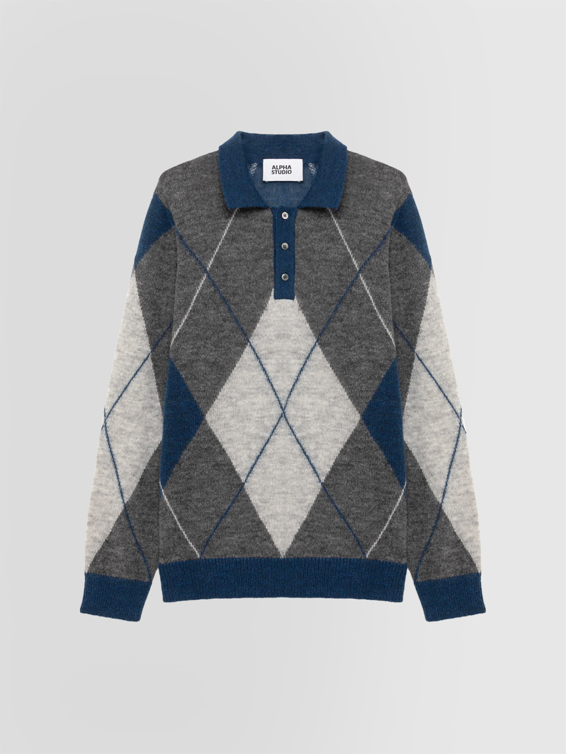 ALPHA STUDIO: ARGYLE JACQUARD POLO SHIRT