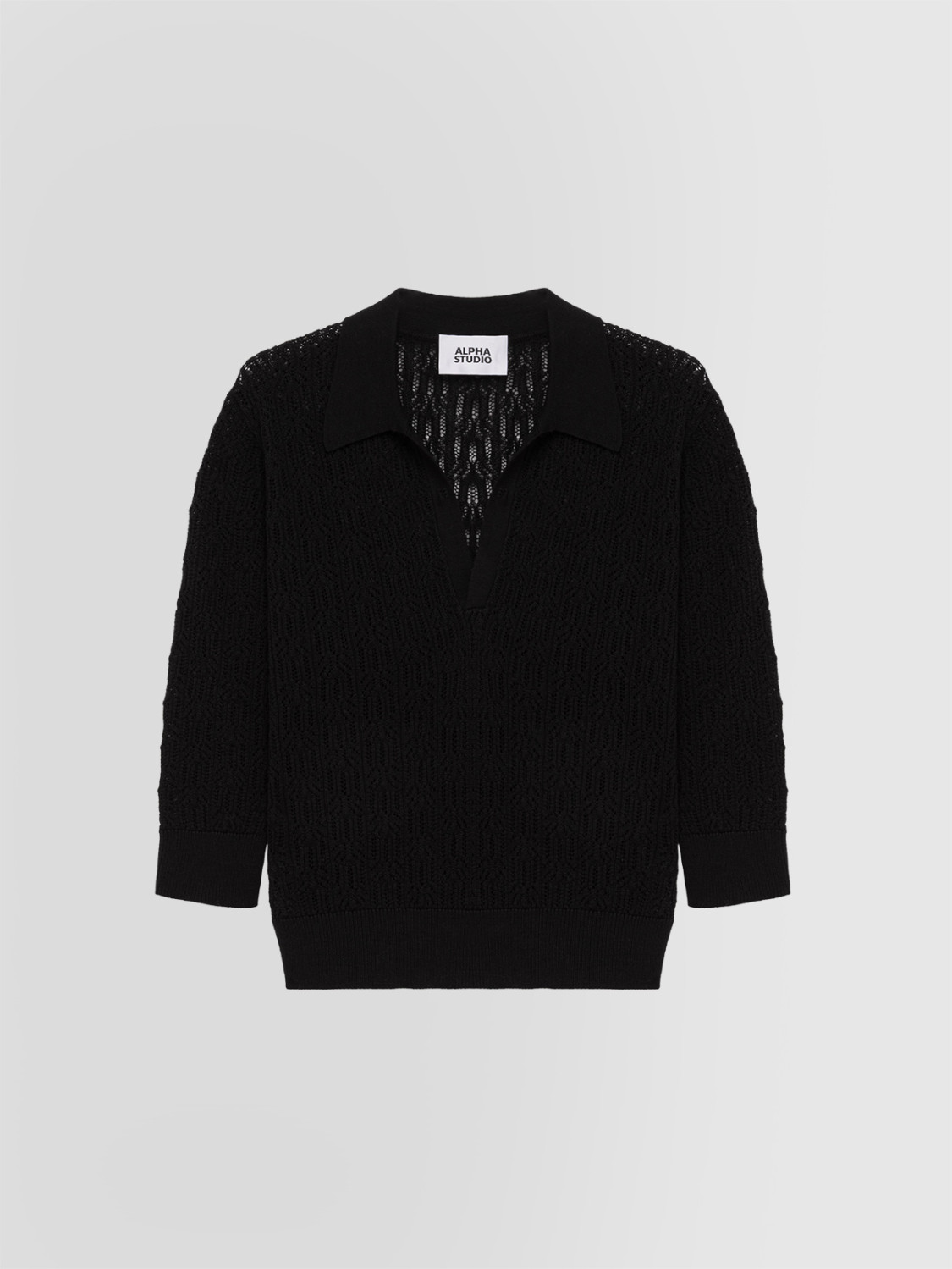 ALPHA STUDIO: TEXTURED-STITCH SHIRT POLO IN MERINO WOOL