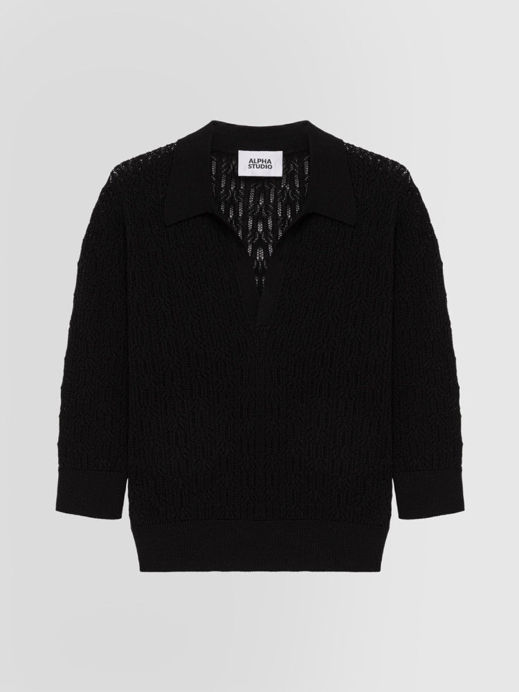 TEXTURED-STITCH SHIRT POLO IN MERINO WOOL
