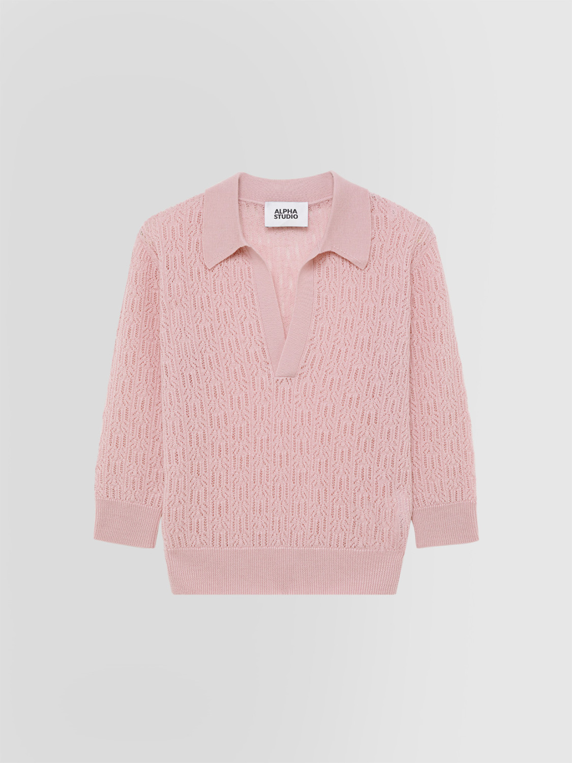 ALPHA STUDIO: TEXTURED-STITCH SHIRT POLO IN MERINO WOOL