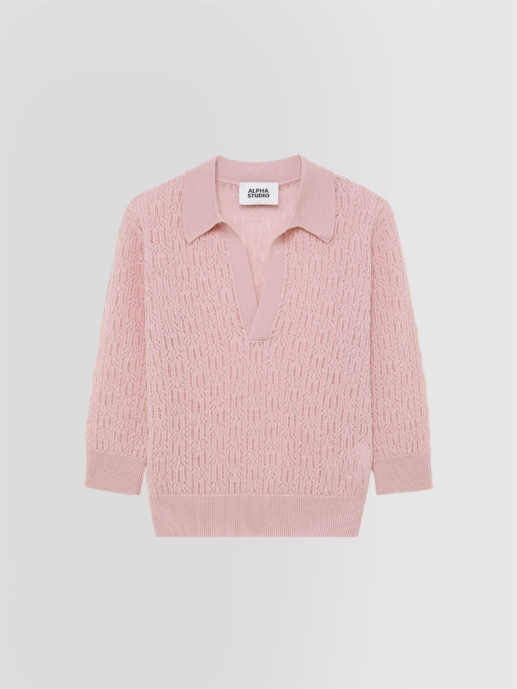 TEXTURED-STITCH SHIRT POLO IN MERINO WOOL