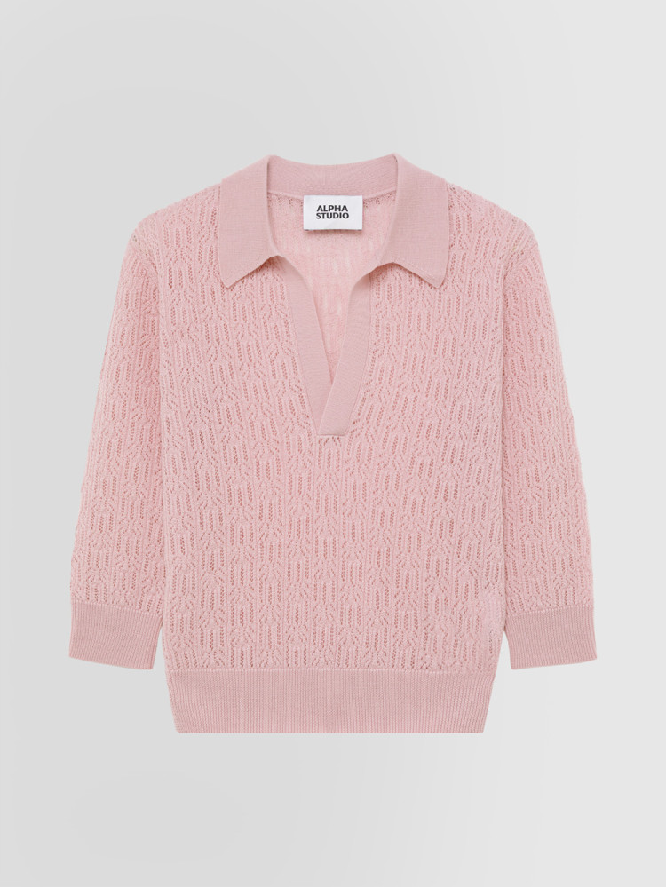 TEXTURED-STITCH SHIRT POLO IN MERINO WOOL