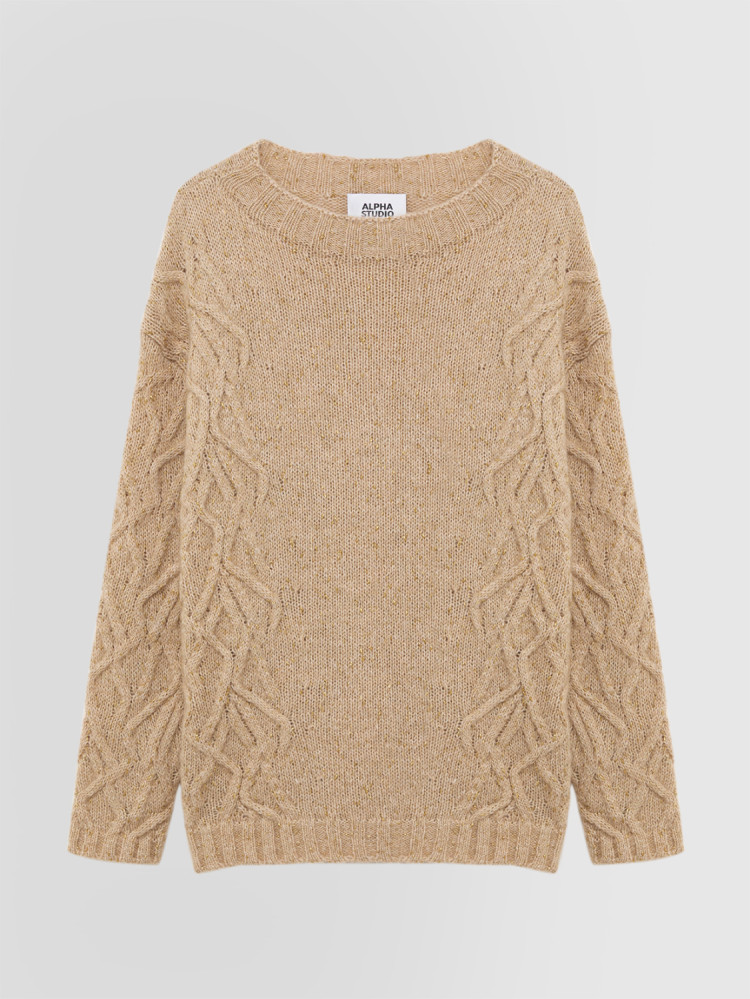 METALLIC BOAT NECK SWEATER IN ALPACA
