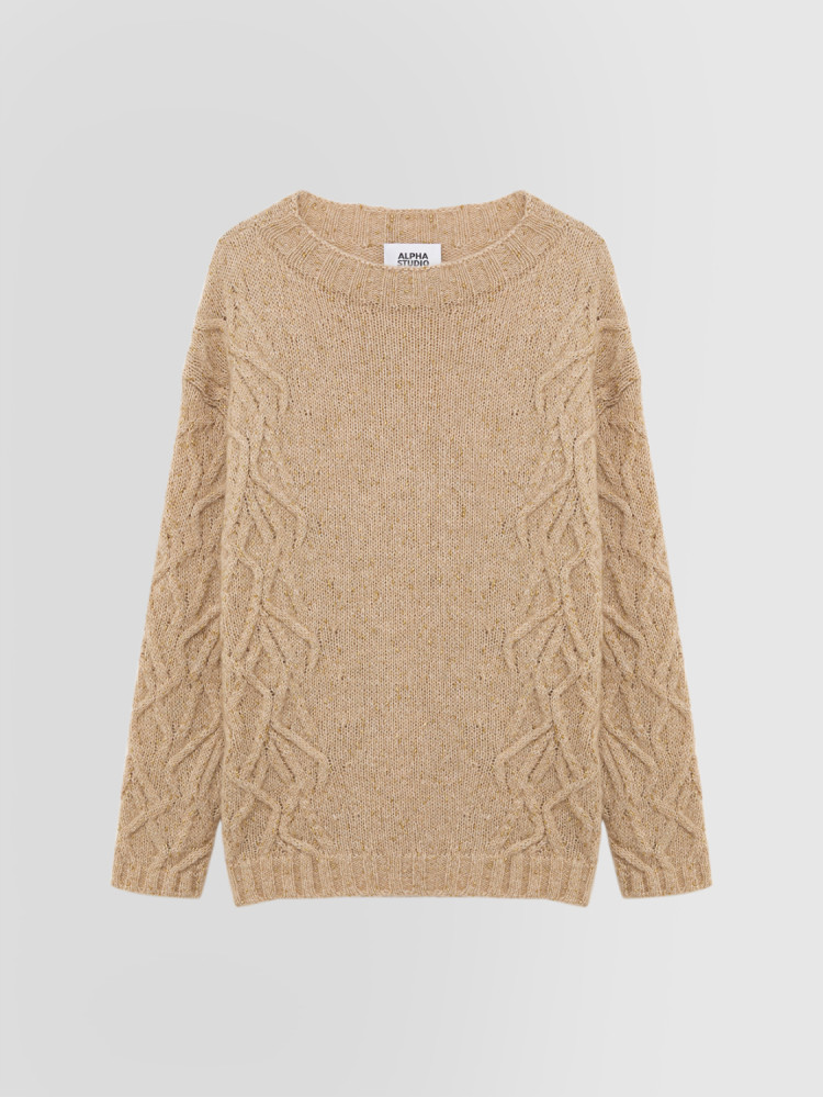 METALLIC BOAT NECK SWEATER IN ALPACA