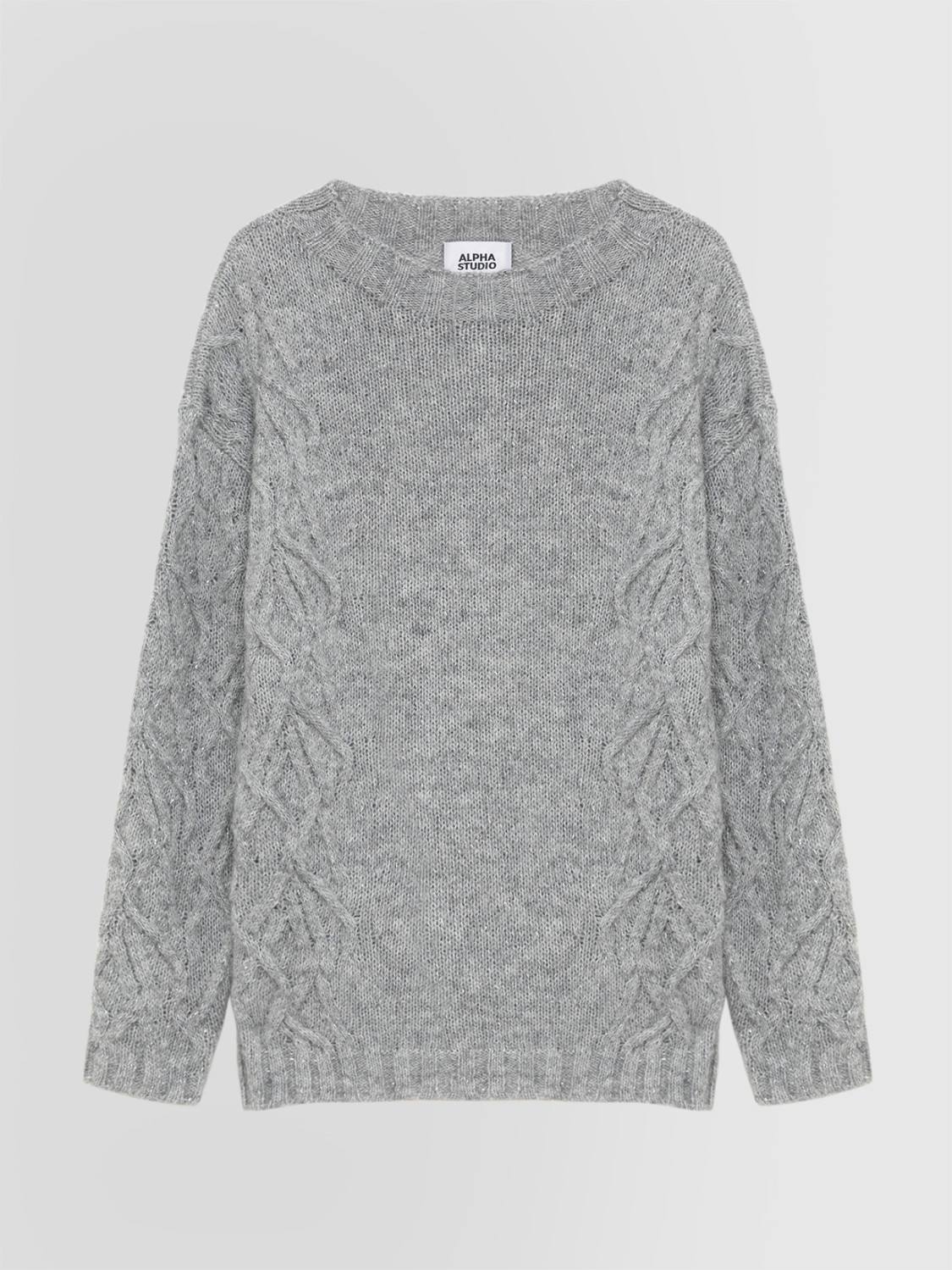 ALPHA STUDIO: JERSEY DE CUELLO BARCO METALIZADO EN ALPACA