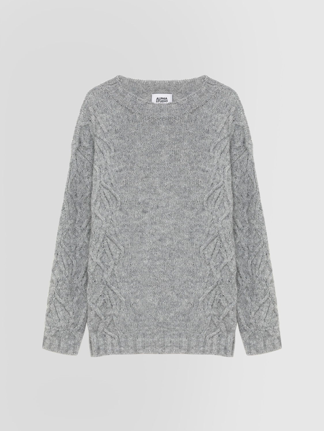 ALPHA STUDIO: METALLIC BOAT NECK SWEATER IN ALPACA