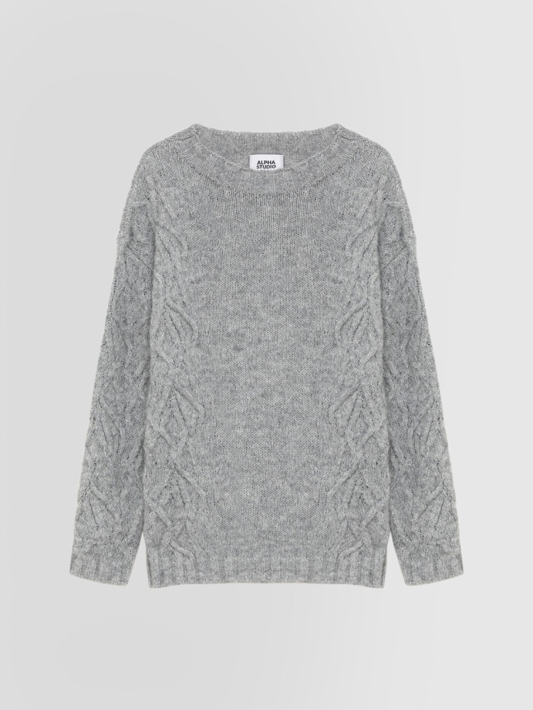 METALLIC BOAT NECK SWEATER IN ALPACA