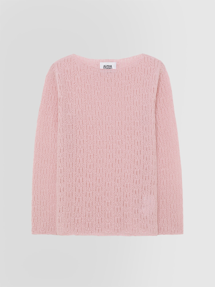TEXTURED-STITCH BOAT NECK SWEATER IN MERINO WOOL