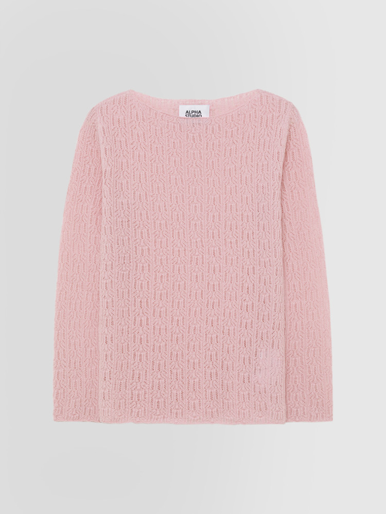 TEXTURED-STITCH BOAT NECK SWEATER IN MERINO WOOL