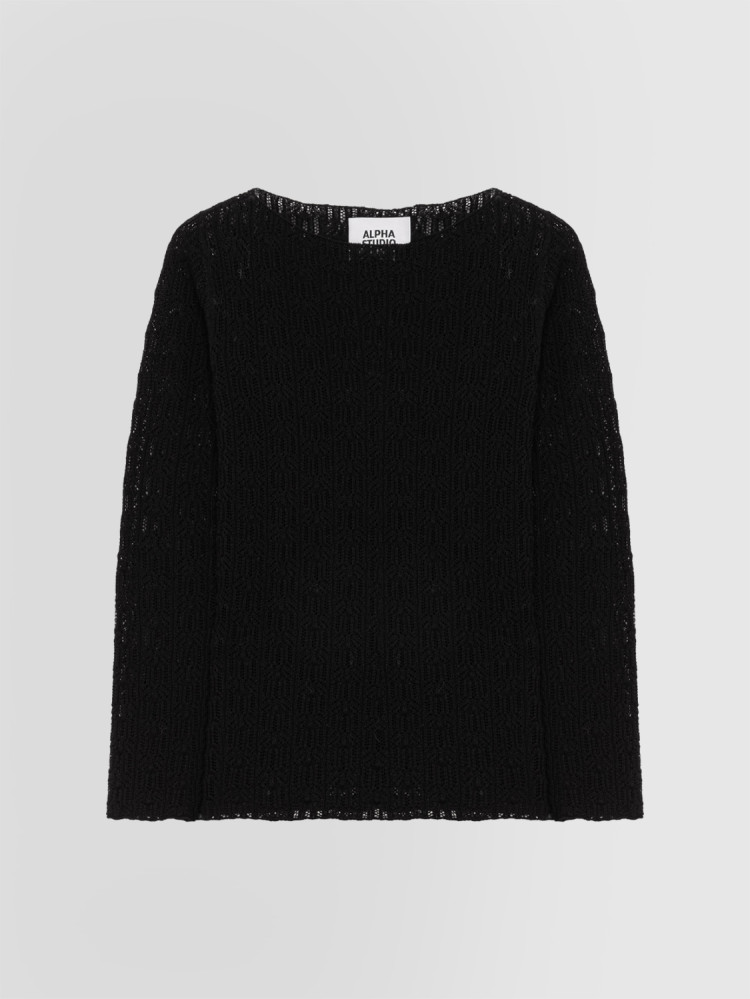 TEXTURED-STITCH BOAT NECK SWEATER IN MERINO WOOL