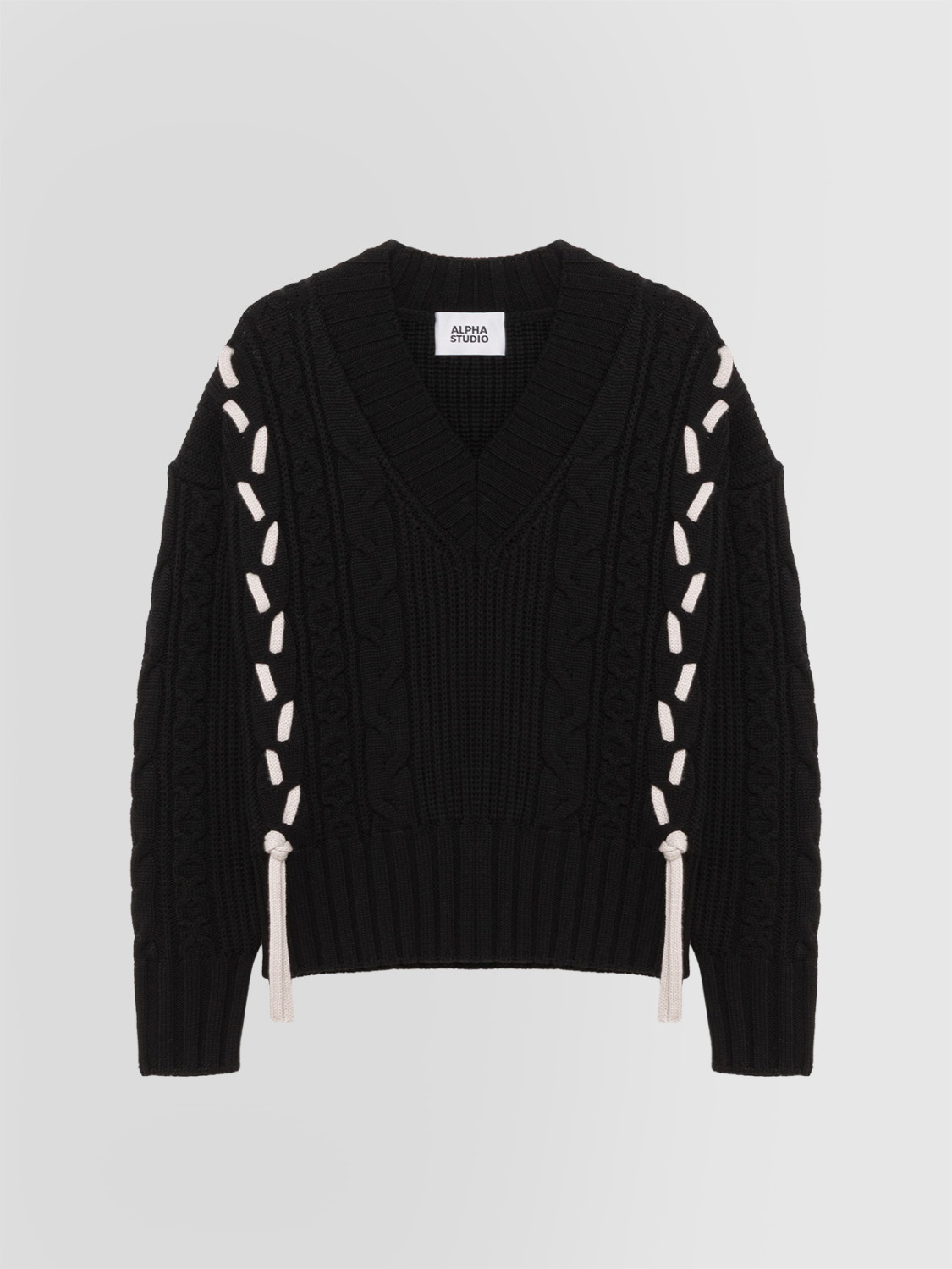 ALPHA STUDIO: TAPE-DETAIL V-NECK SWEATER